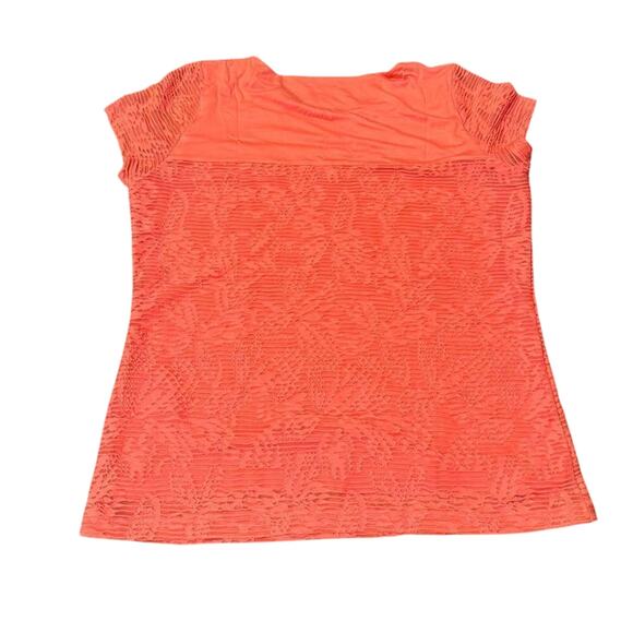 Calvin Klein Women's Medium Fitted Orange Blouse Short Sleeve Top Floral Lined - Picture 5 of 5
